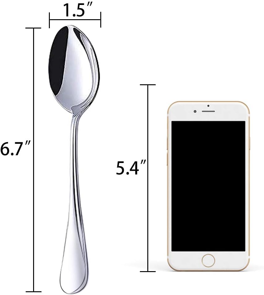 Teaspoons Stainless Steel, 6 Piece Dinner Spoons Set 6.7 inches Dessert Spoons Use for Home, Kitchen or Restaurant