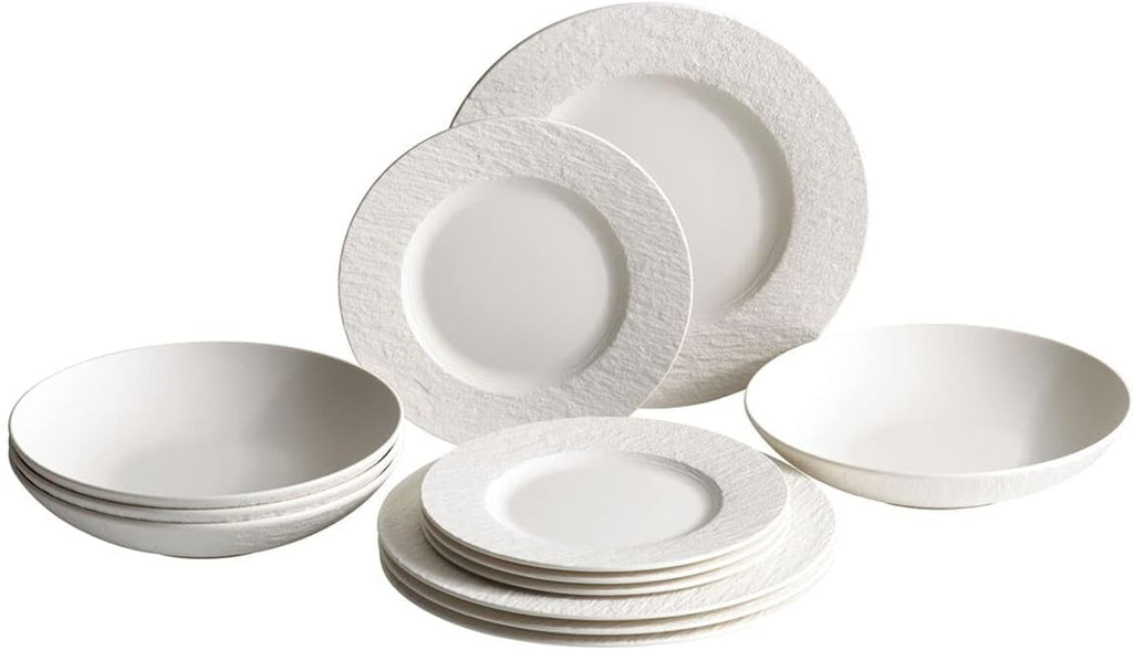 12-Piece Dinnerware Set, Service for 4, Plates & Bowls, Premium Porcelain,  Germany
