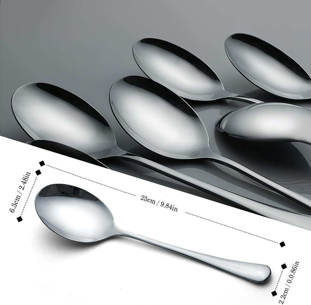 Serving Spoons,  6 Pieces X-Large 9.8 Inches Stainless Steel Serving Spoon Catering Spoons Solid Serving Utensils Big Ladle Tablespoons for Buffet Banquet Flatware Kitchen Basics Serving
