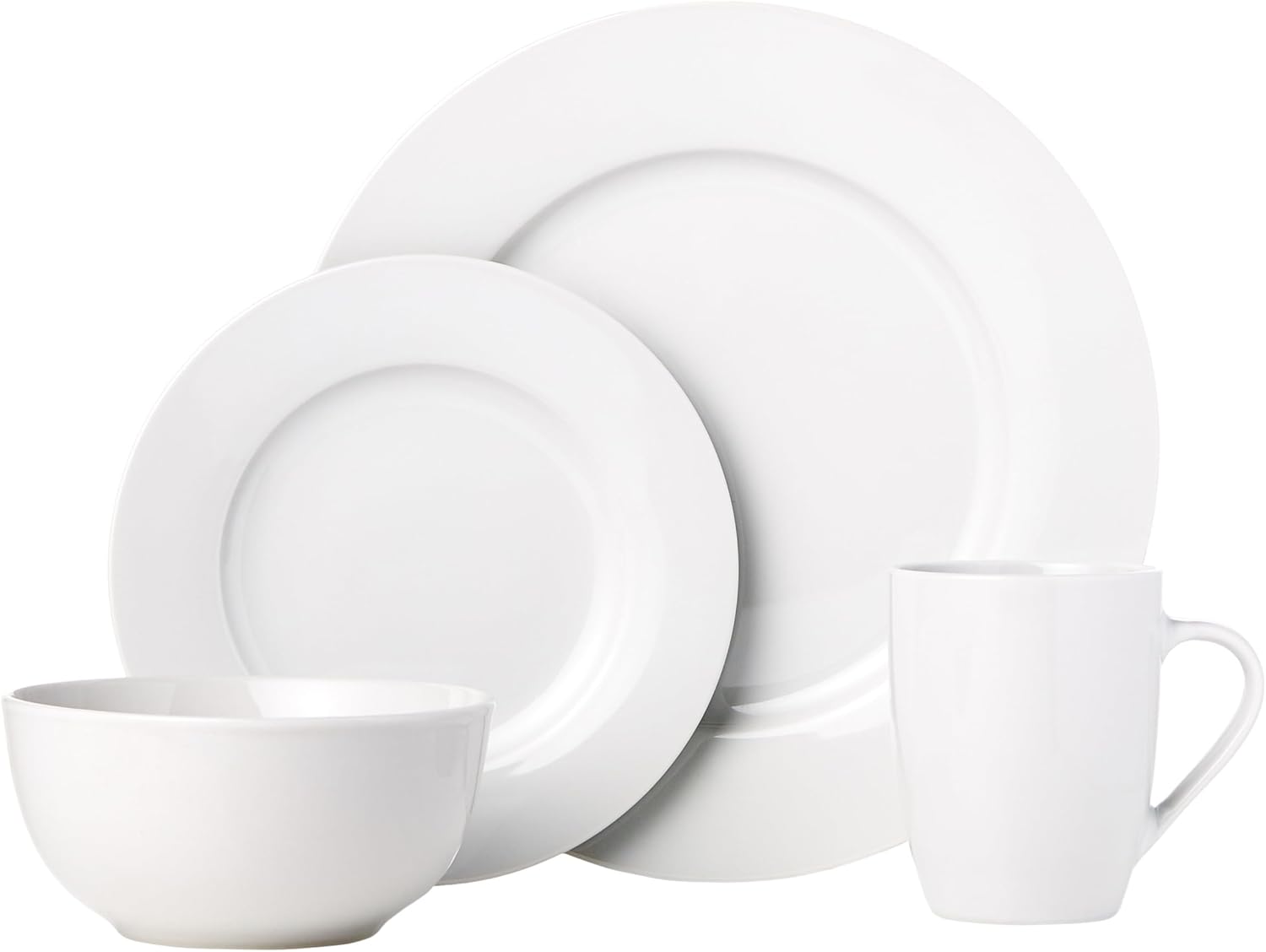 16-Piece Porcelain Kitchen Dinnerware Set with Plates, Bowls and Mugs, Service for 4 - White