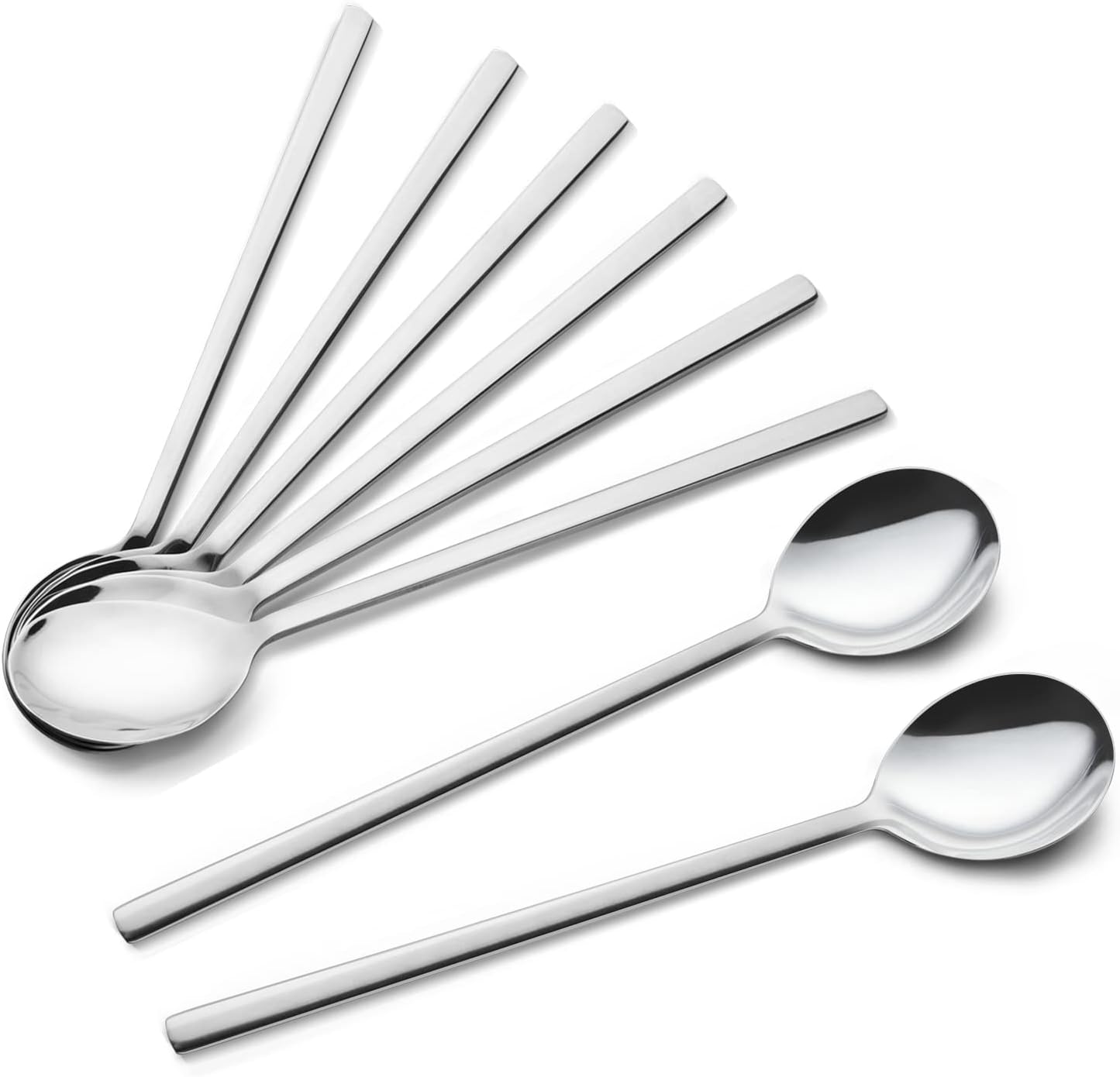 Spoons, 8 Pieces Korean Spoon, 8.5 Inch Stainless Steel Table Soup Spoons with Long Handles for Home, Kitchen, or Restaurant Flatware Set