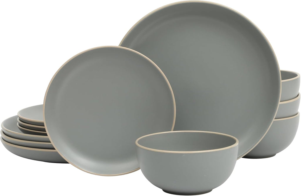 12-Piece Dinnerware Set Service for 4, Grey Matte -