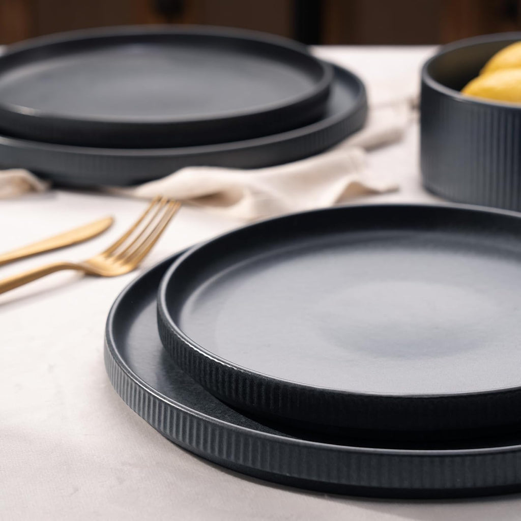 Dinnerware Sets, Plates and Bowls Set for 4, 12 Pieces Dish Set - Chip and Scratch Resistant, Microwave and Dishwasher Safe Kitchen Set, Matte Dark Choal
