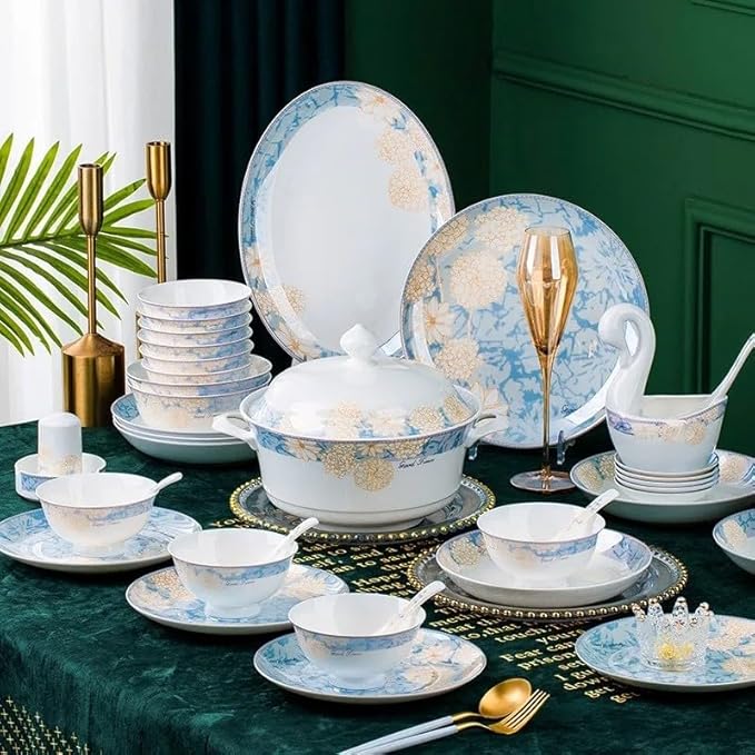 60 Piece Europe Bone China Tableware Sets Food Bowl Sushi Dishes Ramen Plates Dinner Set Utensils for Kitchen Accessories