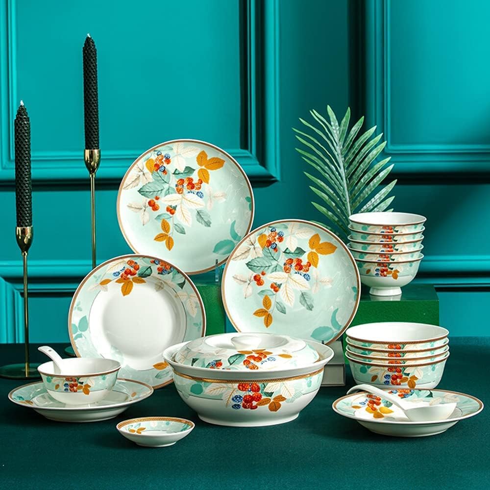 30 Piece 4-6Person Porcelain Dinnerware Set, Chinese Style Tableware Plate and Bowl Set, Dinner Plates Set of 30