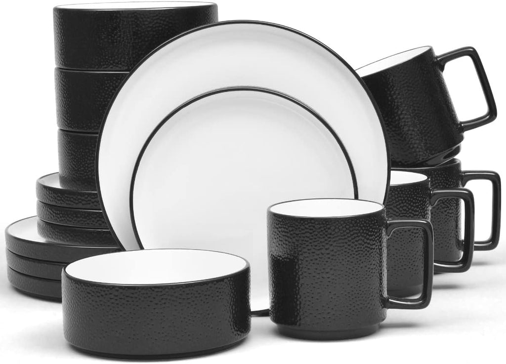 16-Piece Set, Service for 4 in Black, Multicolor