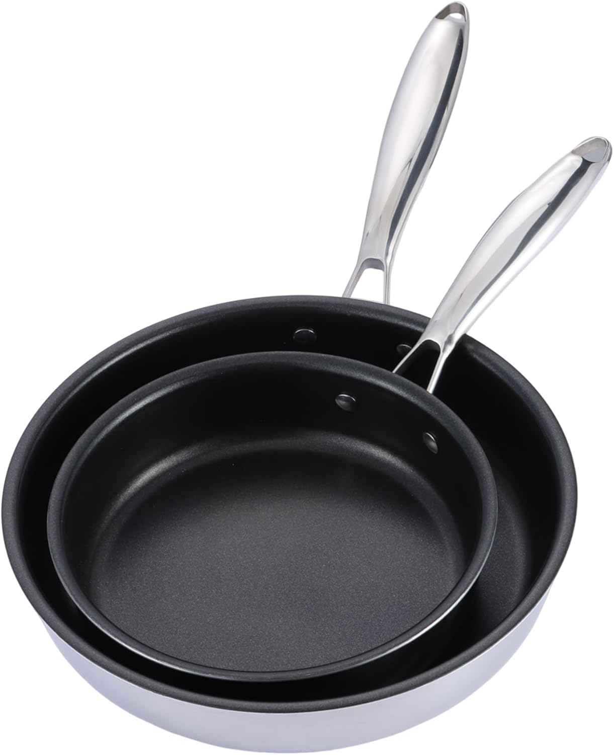 8" and 10" Nonstick Frying Pan Set, Tri-ply Stainless Steel Skillet Fry Pan for Cooking Omelets Egg Steaks, Induction Ready & Oven Safe, Stay-Cool Handle & Compatible with All Stoves