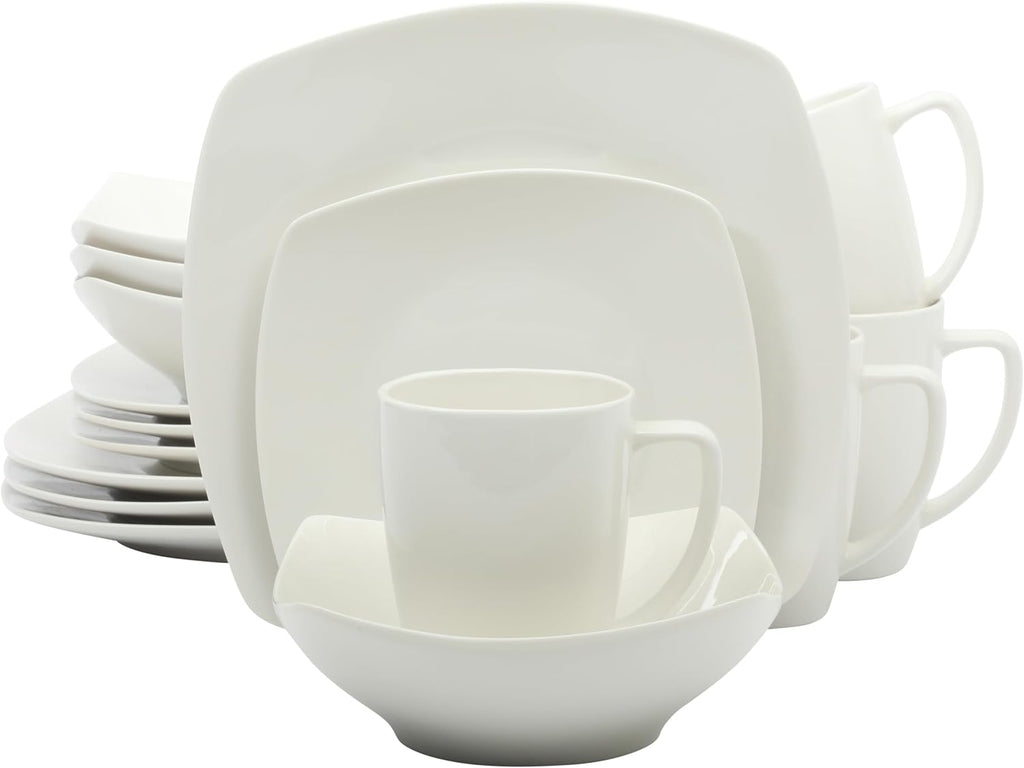 Porcelain Chip and Scratch Resistant Dinnerware Plates, Bowls, and Mugs Set, Service for 4 (16pcs), White ( Dishes)
