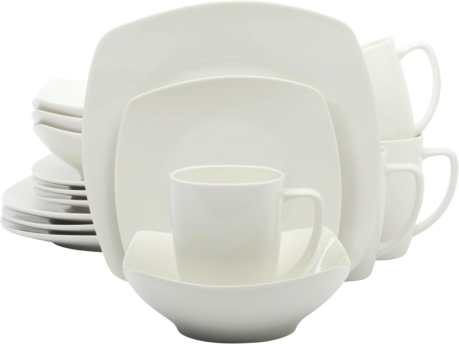 Porcelain Chip and Scratch Resistant Dinnerware Plates, Bowls, and Mugs Set, Service for 4 (16pcs), White ( Dishes)