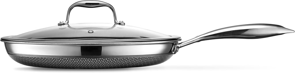 Hybrid Nonstick 12-Inch Fry Pan with Tempered Glass Lid, Stay-Cool Handle, Dishwasher and Oven Safe, Induction Ready, Compatible with All Cooktops