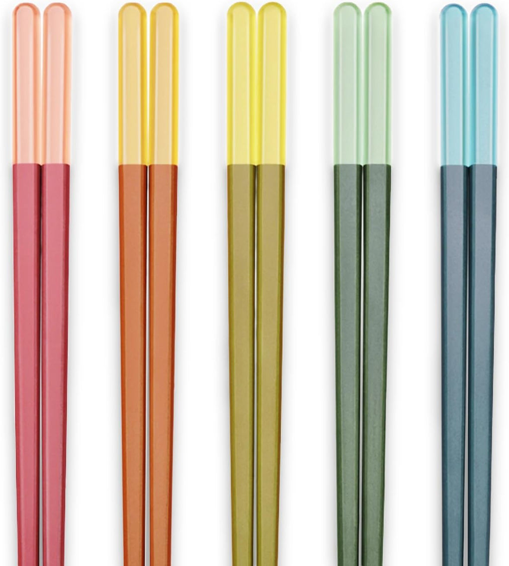 Modern Design Chopsticks - Reusable, Dishwasher Safe, Non-Slip Fiberglass, Ice Fog Multi Color, 5 Pairs, 9.5in/24cm, Great for Chinese, Japanese, Korean Cuisine