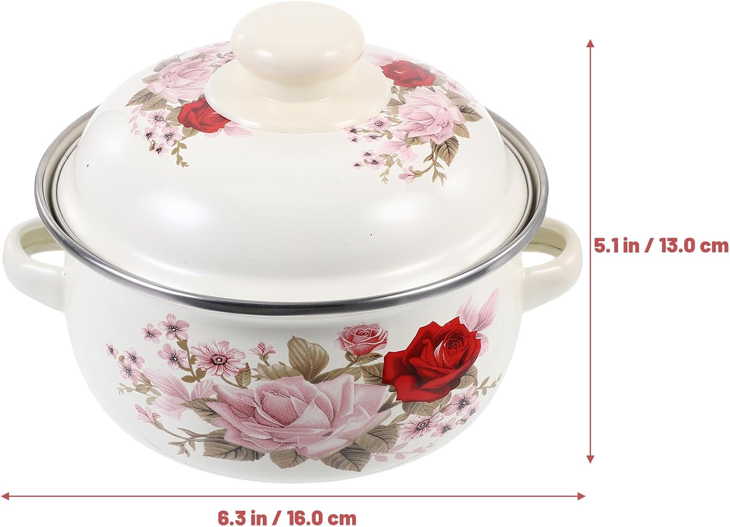 Retro Flower Enamel Stockpot with Lid Oven Safe Cooking Pot Enameled Pot for Stew, Sauce& Reheat Food Colorful