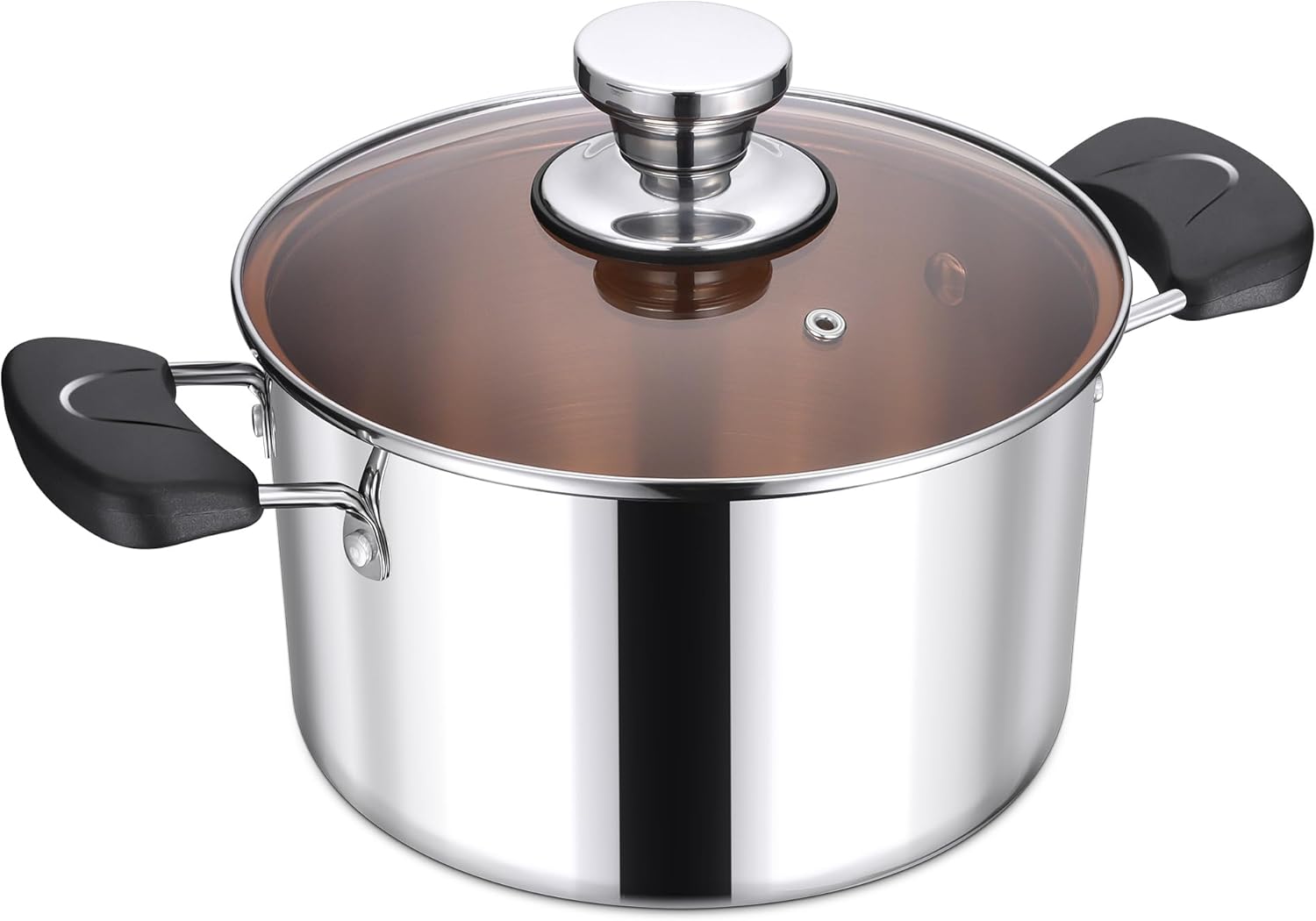 4-Qt Stock Pot, Triply Stainless Steel Stockpot with Glass Lid & Stay-Cool Handles for Cooking Simmering Soup Stew, Heavy Duty Cookware Works w/Induction, Non-toxic & Dishwasher Safe