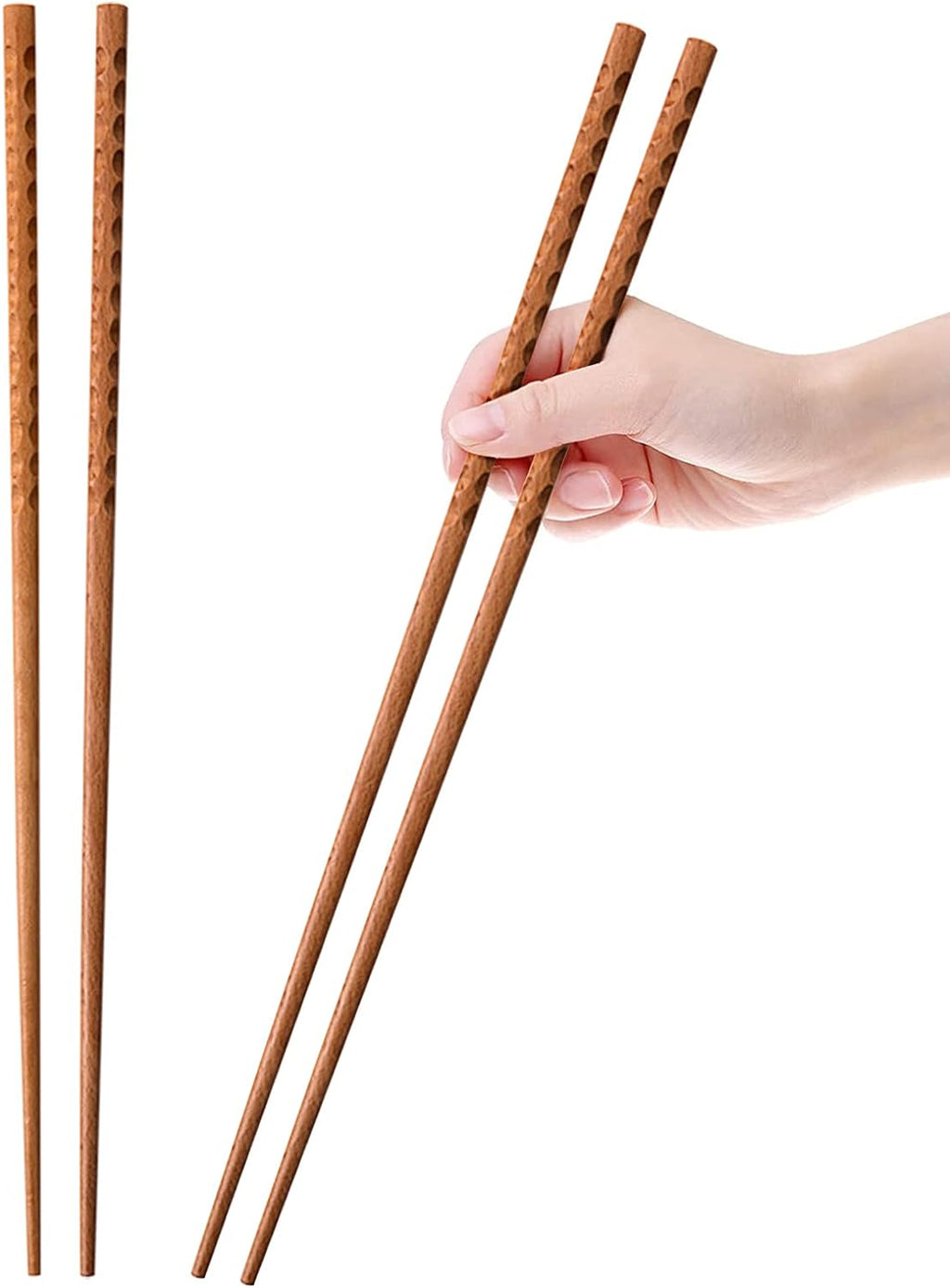 16.5 Inches Cooking Chopsticks, 2 Pairs Wooden Long Chop Sticks Reusable for Noodles Frying Hotpot, Japanese Extra Long Anti-Slip Chopsticks
