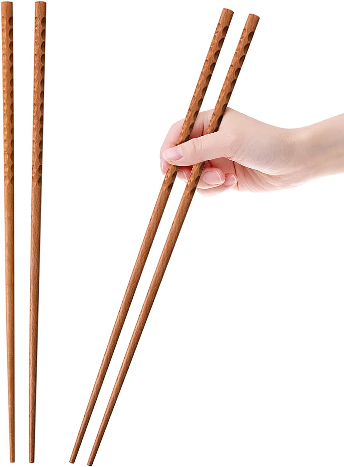 16.5 Inches Cooking Chopsticks, 2 Pairs Wooden Long Chop Sticks Reusable for Noodles Frying Hotpot, Japanese Extra Long Anti-Slip Chopsticks