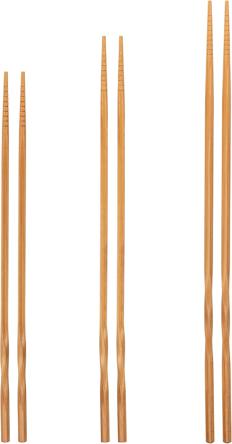 Reusable Natural Wooden Long Cooking Chopsticks Set of 3 pairs: 11.8 inch, 13-inch, 14.2 inch Brown Long Wok Wooden Chopsticks Reusable