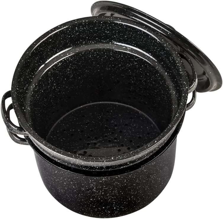 7.5-Quart Stew Pot with Glass Coating - Chip-Resistant, Non-Porous, Naturally Non-Stick Steel Core Pot for Even Heat Distribution - Great for Stews, Sous Vide Cooking (Speckled Black)