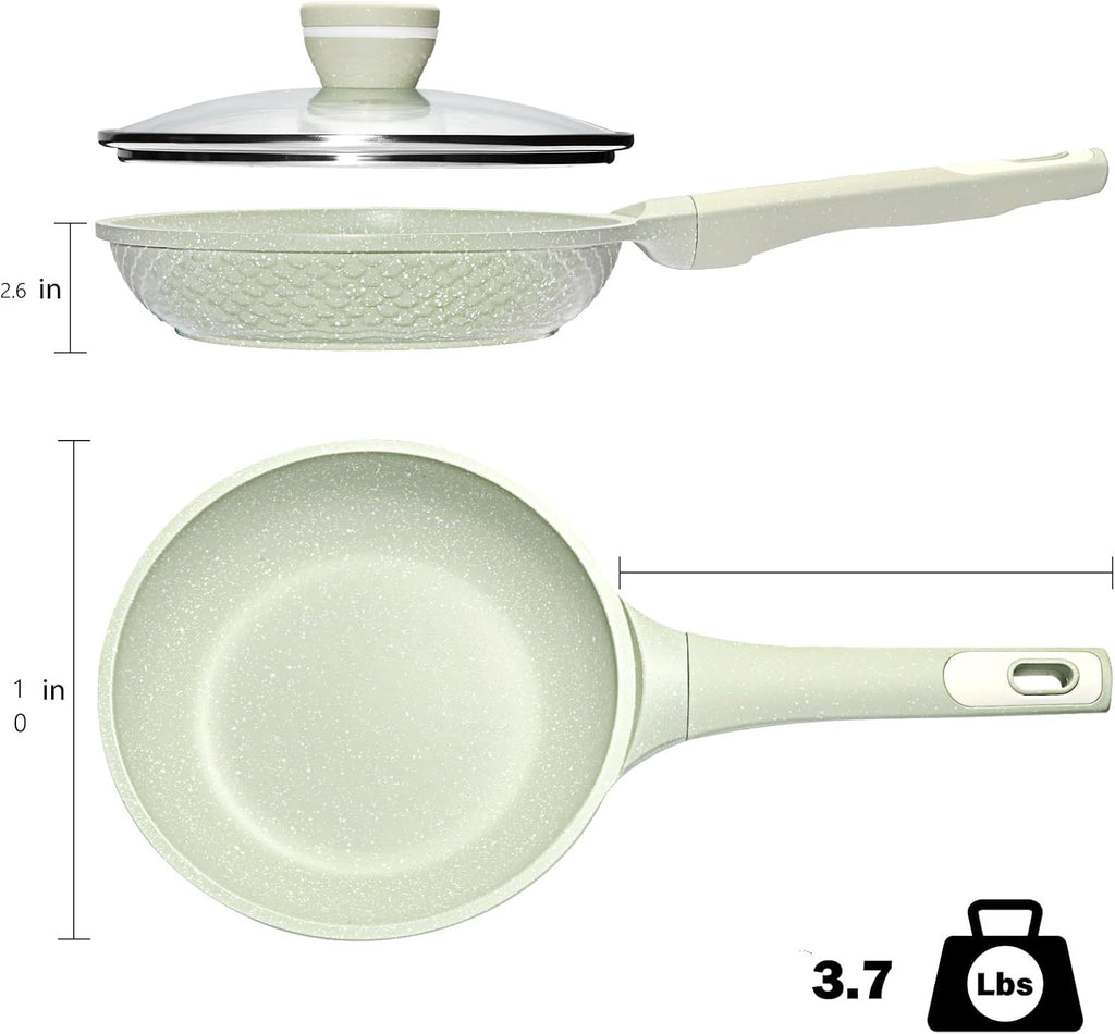 Non stick Frying Pans 10 in Skillet with Lid, Omelet Pan, Small Frying Pans Nonstick, Healthy Cookware Non Toxic Chefs Pan, Egg Pan with Heat Resistant Handle,100%  -Free, Cooking all stovetop