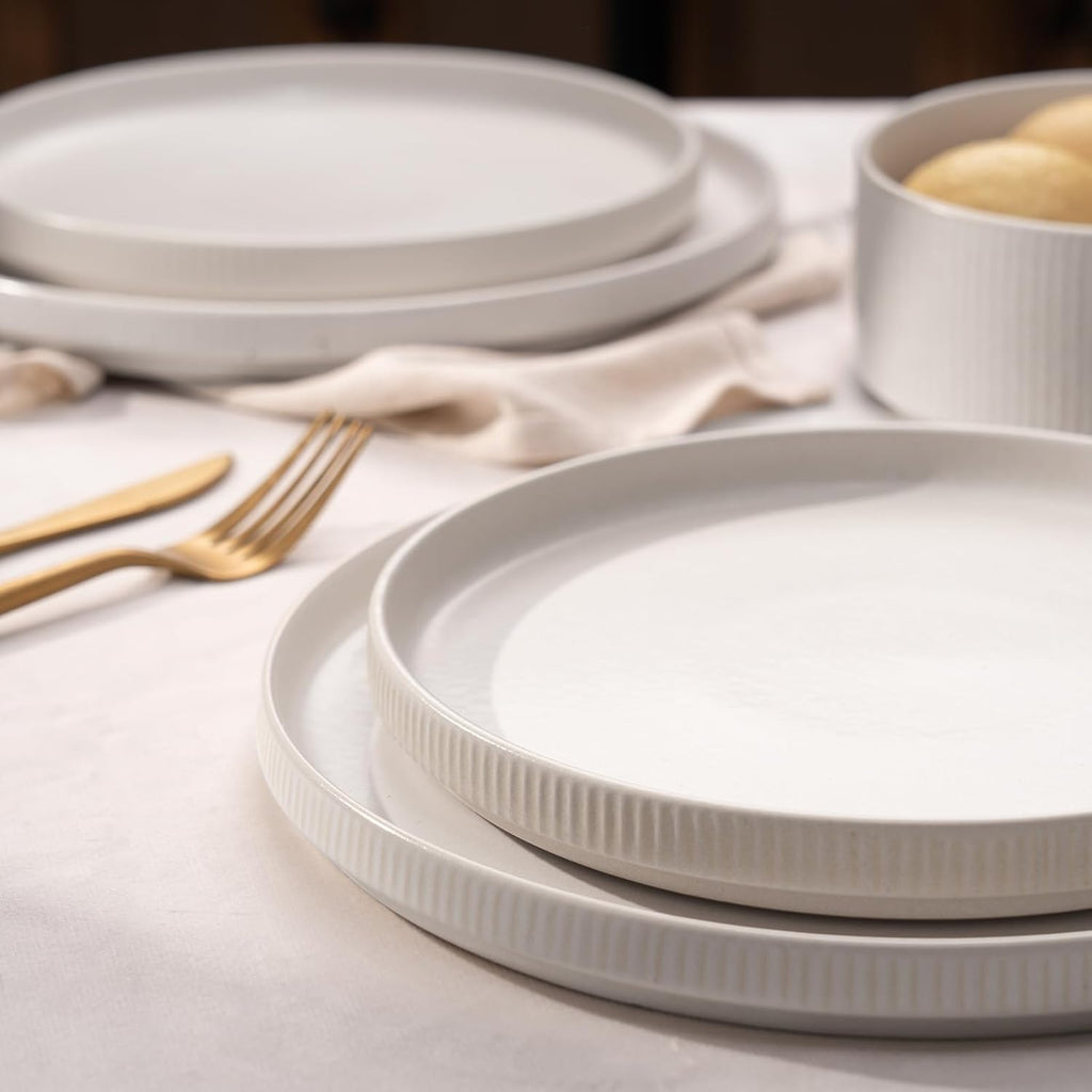 Dinnerware Sets, Plates and Bowls Set for 4, 12 Pieces Dishes - Chip and Scratch Resistant, Microwave and Dishwasher Safe Kitchen Set, Matte White