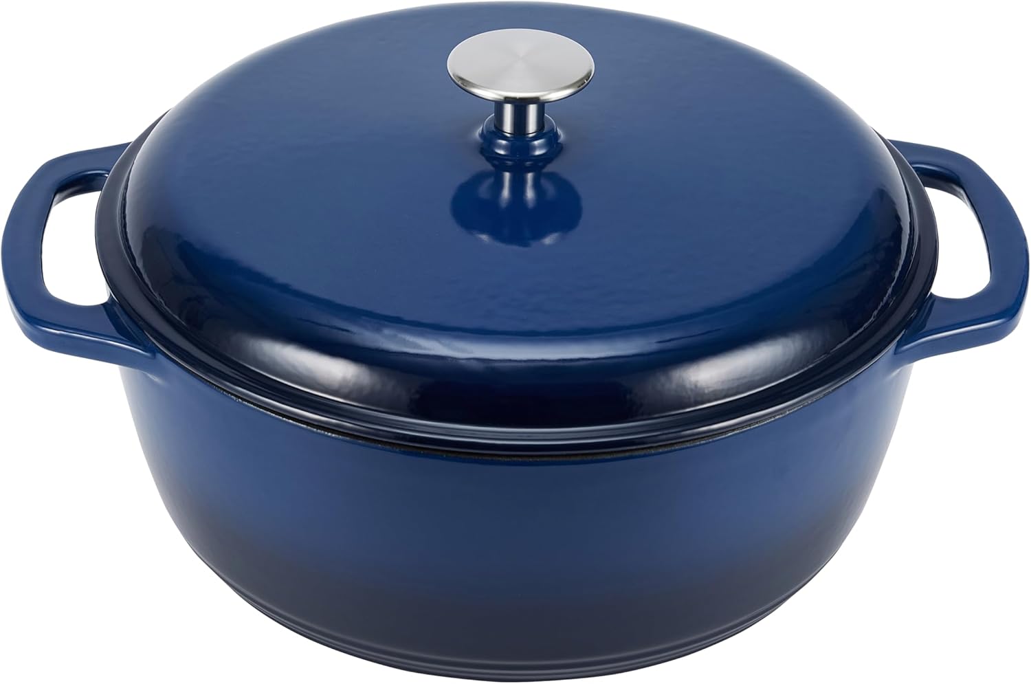 Cast Iron Dutch Oven Pot with Lid, Enameled, Round, Dual Handles, Heavy-Duty, Medium, 6-Quart, Navy