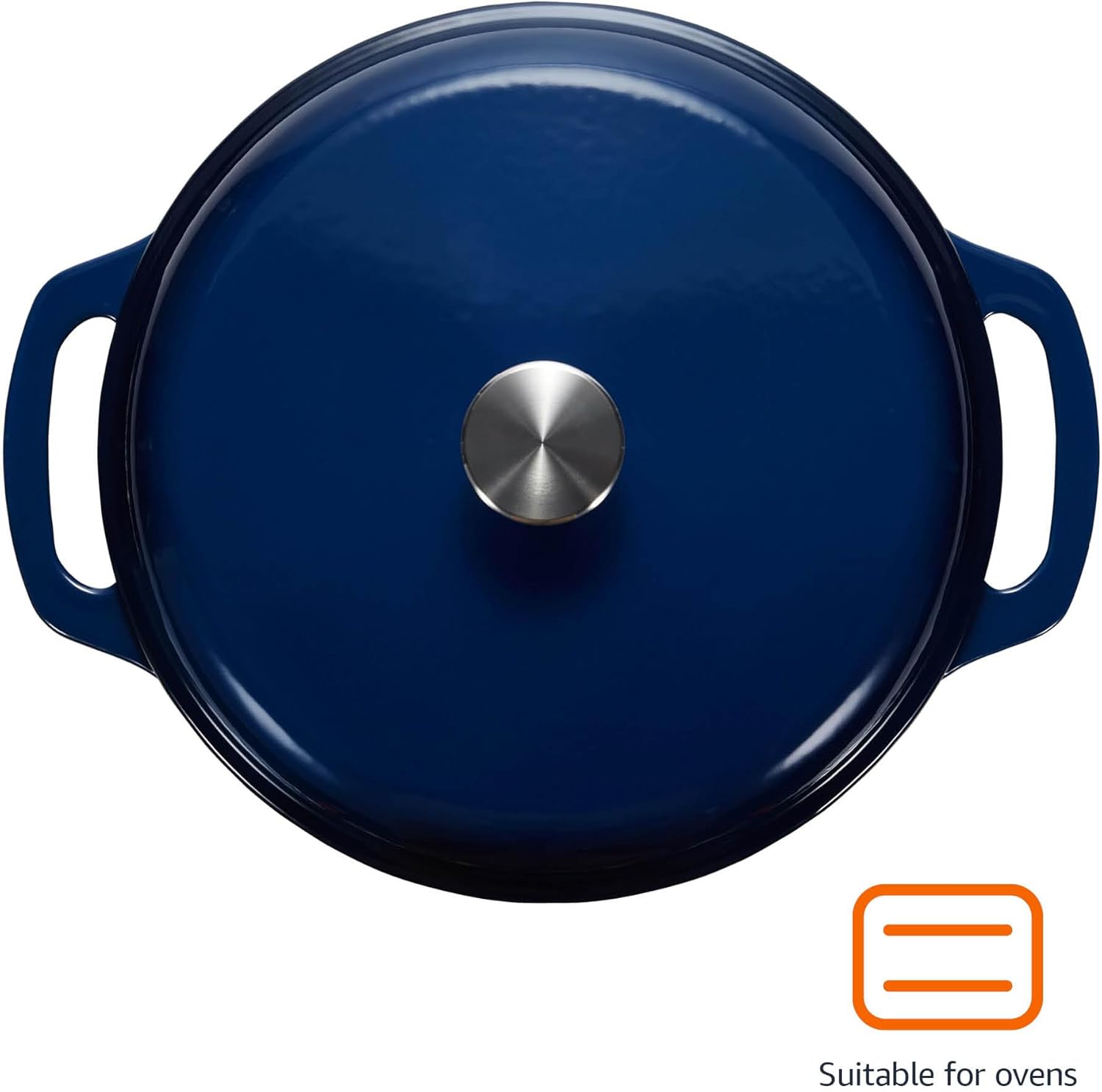 Cast Iron Dutch Oven Pot with Lid, Enameled, Round, Dual Handles, Heavy-Duty, Medium, 6-Quart, Navy