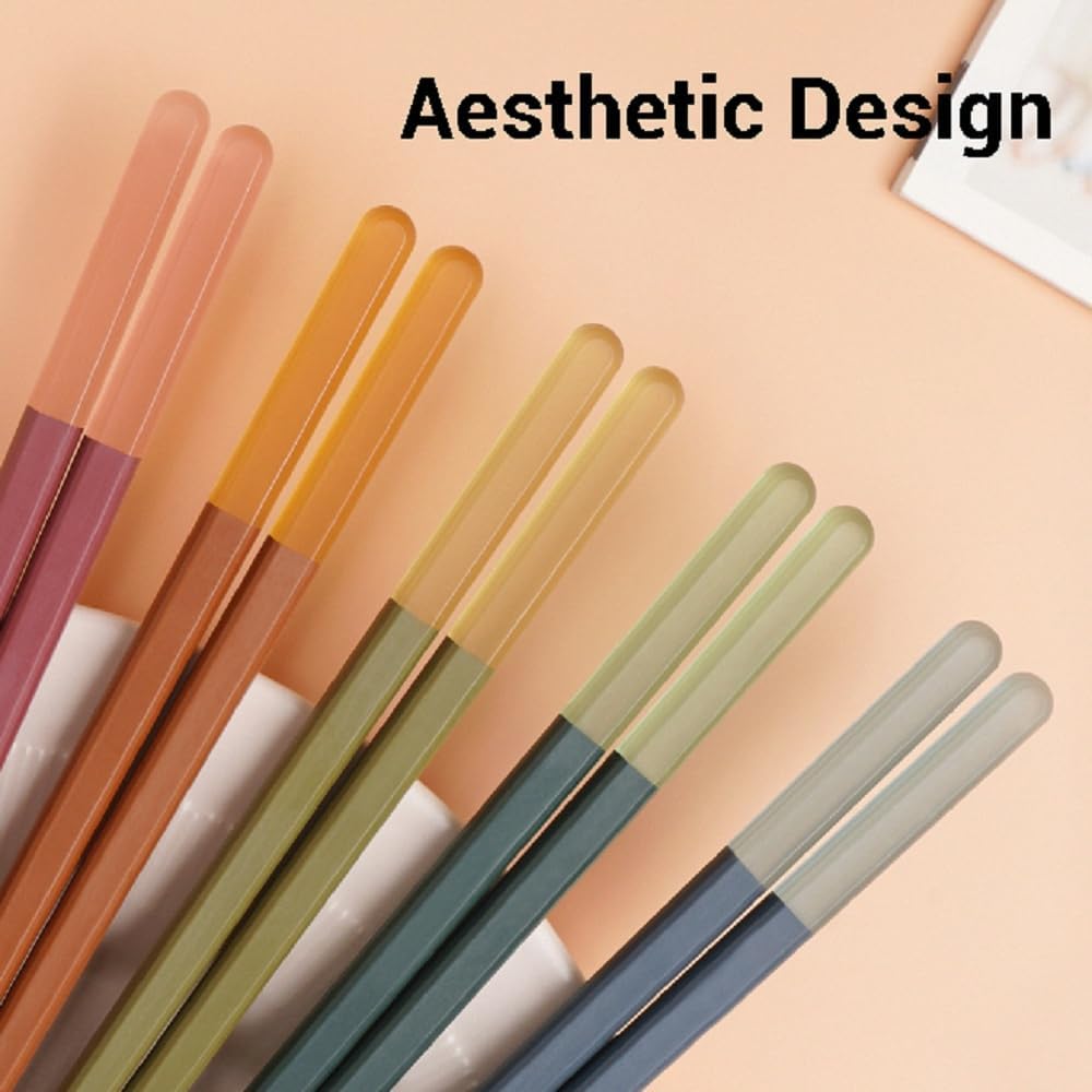 Modern Design Chopsticks - Reusable, Dishwasher Safe, Non-Slip Fiberglass, Ice Fog Multi Color, 5 Pairs, 9.5in/24cm, Great for Chinese, Japanese, Korean Cuisine