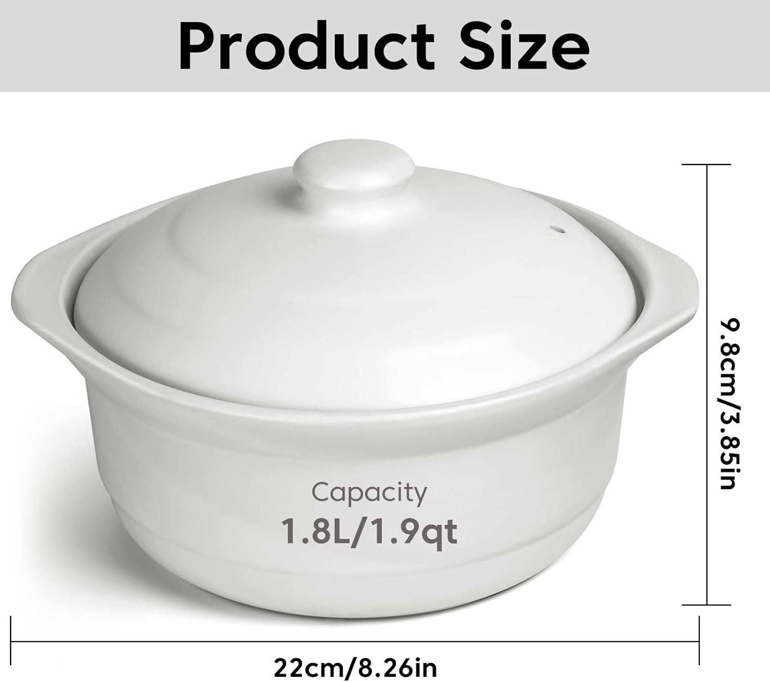 1.9-Quart Ceramic Pots for Cooking with Lid, Clay Pot for Cooking, Earthenware Pot, Chinese Ceramic Casserole, Earthen Pot Cookware Stew Pot Stockpot