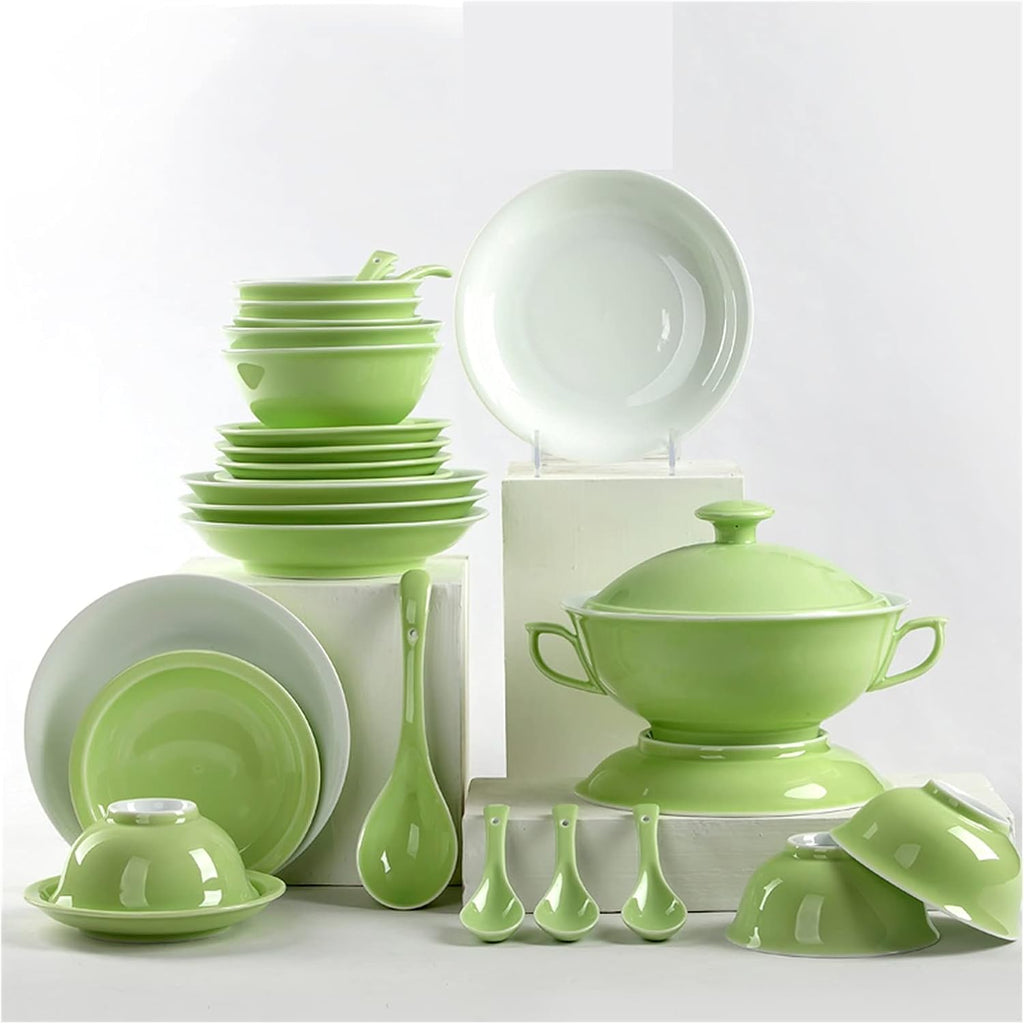 Dinnerware Sets Dish Set,28-Piece Ceramic Tableware Set,Chinese Underglaze Dish Set,Green Tableware Plate and Bowl Set