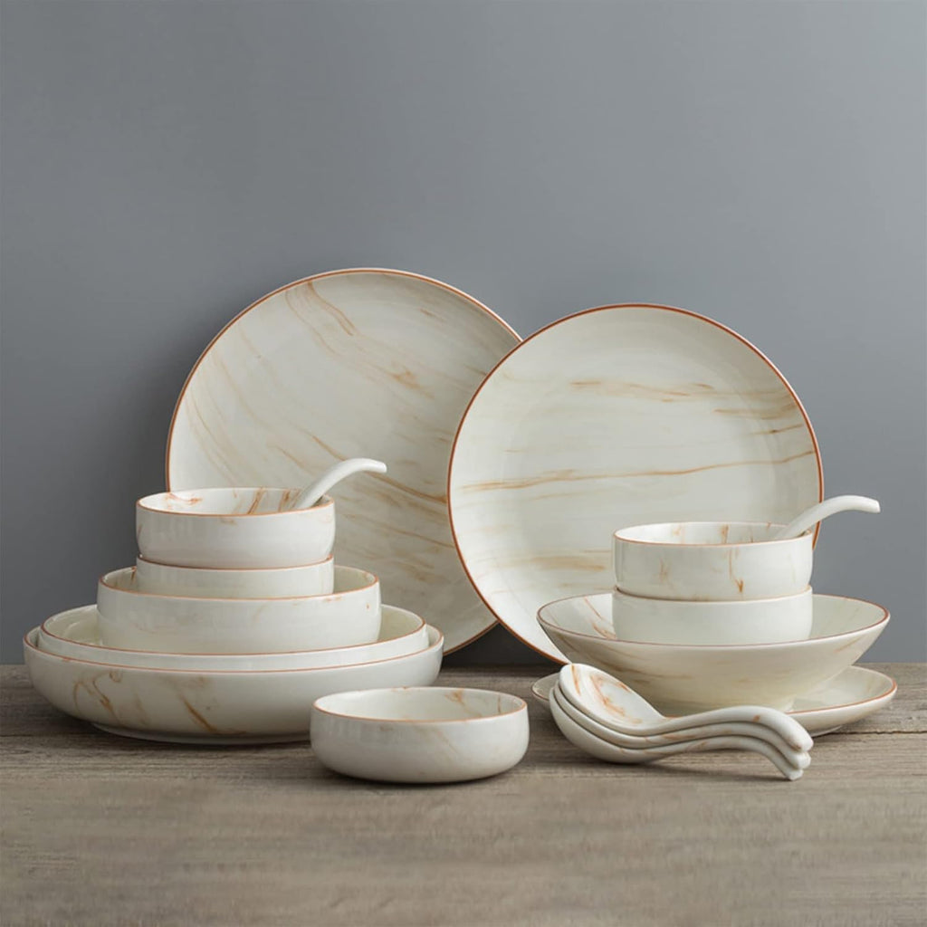 Stoneware Dinnerware Sets for 6, 30 Piece Round Porcelain Plates and Bowls Set for Kitchen, Tableware Combination Set | Serving Dinner Set with Dinner Plate and Salad Bowl
