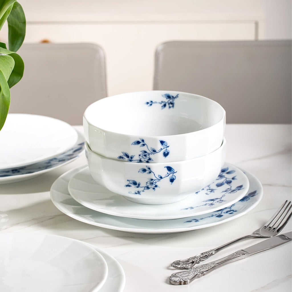 Hong Guanyao Voyage Series 24-Piece Bone China Dinnerware Set - Underglaze Hand-Painted Blue Tableware, 6 Large & 6 Small Plates, 6 Bowls, 6 Cups, Gift Box Packaging