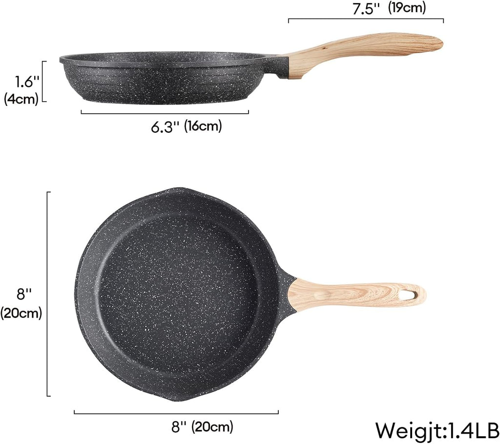 8 Inch Nonstick Frying Pan, Stone Coating Cookware, Nonstick Omelette Pan with Heat-Resistant Handle, Induction Skillet for Eggs (Grey)