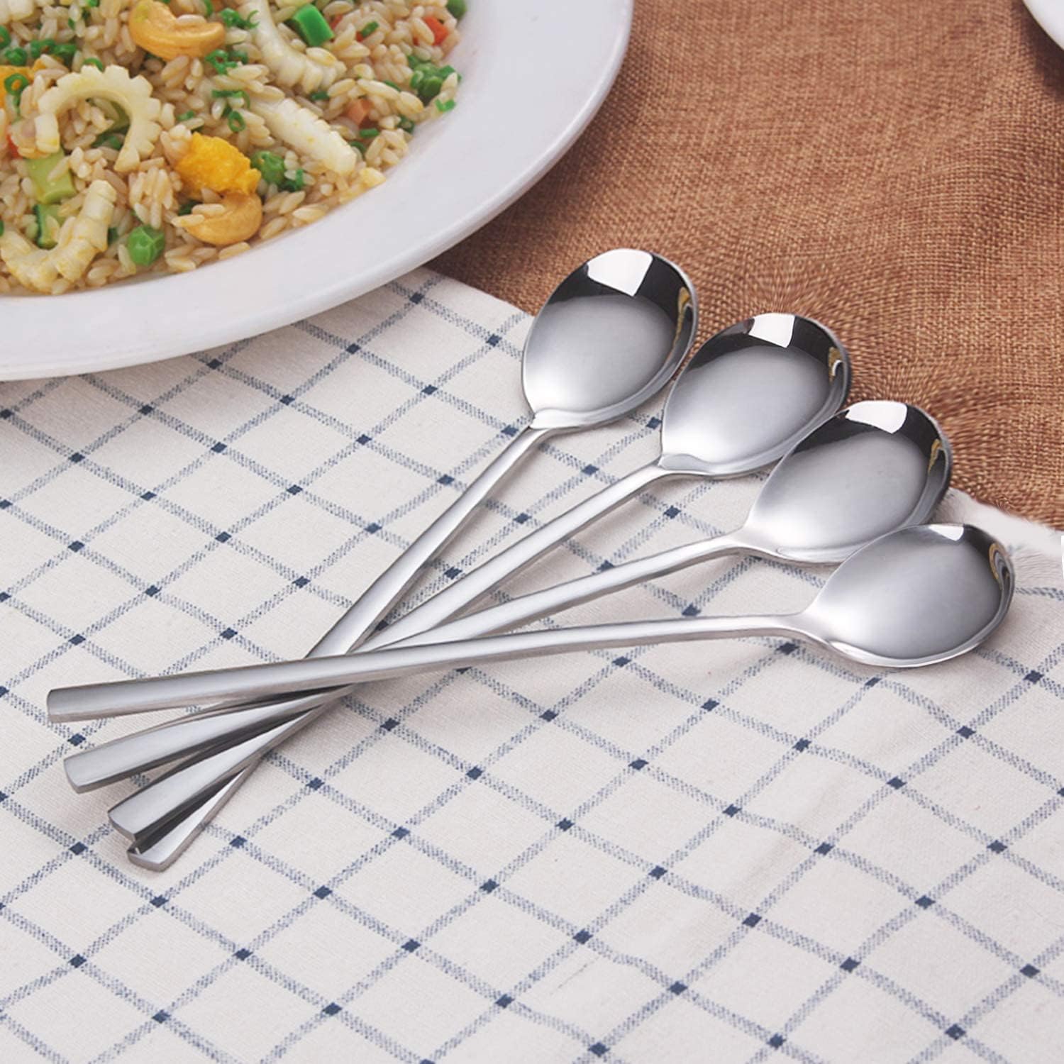 Spoons, 8 Pieces Korean Spoon, 8.5 Inch Stainless Steel Table Soup Spoons with Long Handles for Home, Kitchen, or Restaurant Flatware Set