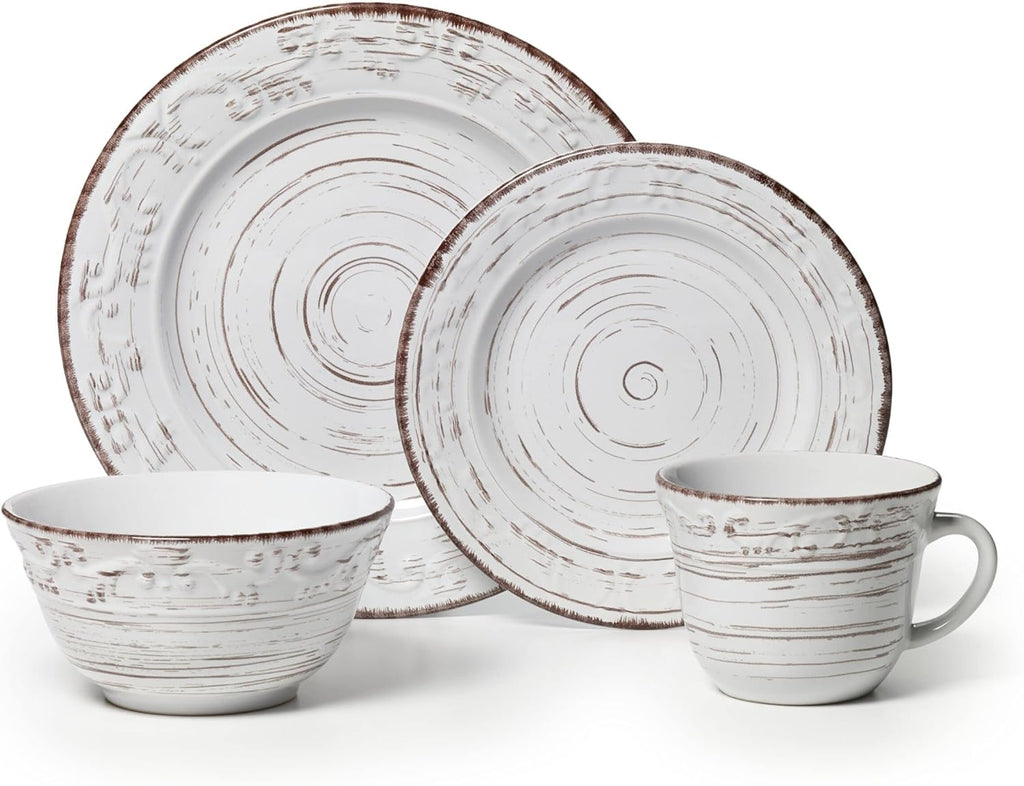 16-Piece Dinnerware Set, Service for 4, Distressed White