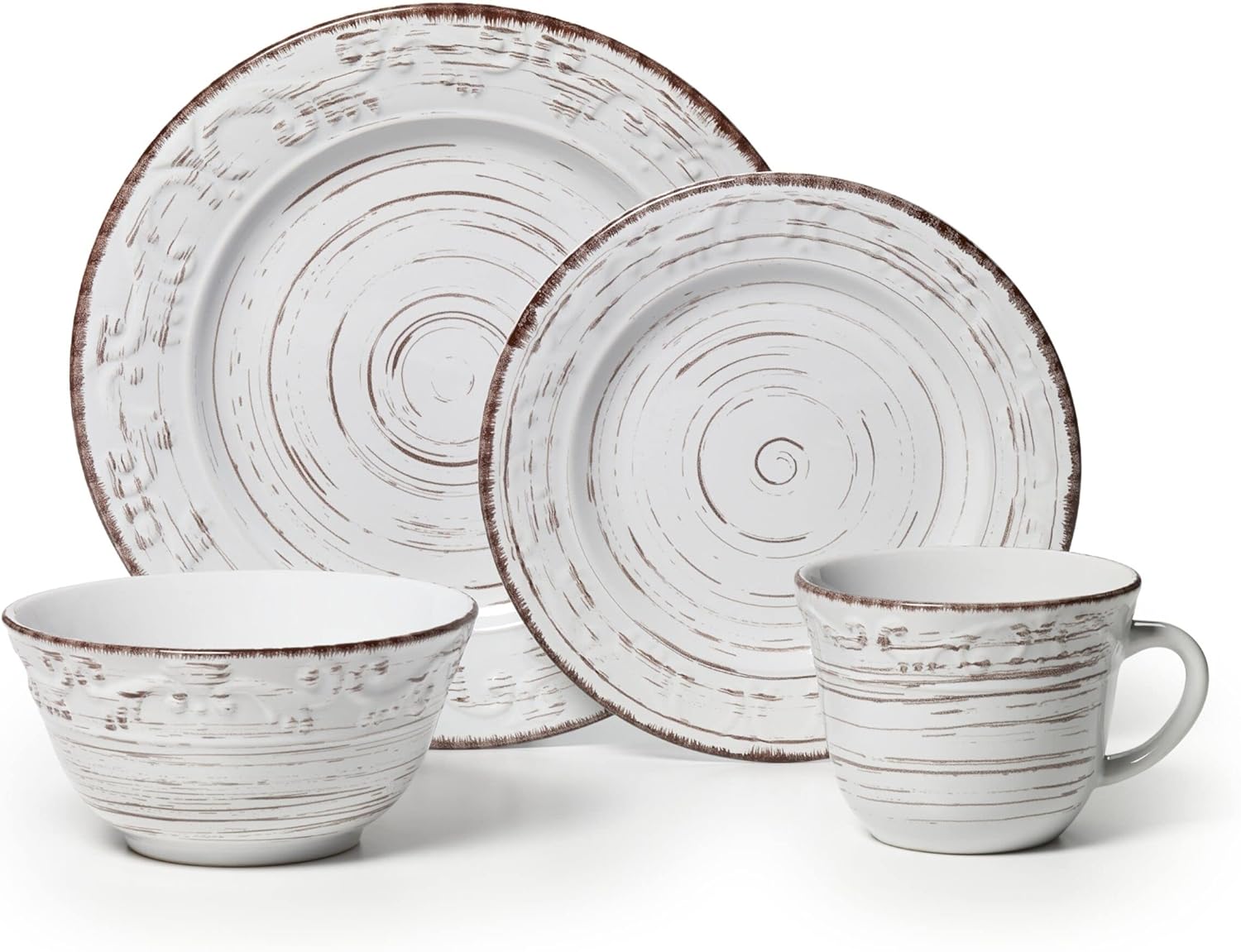 16-Piece Dinnerware Set, Service for 4, Distressed White