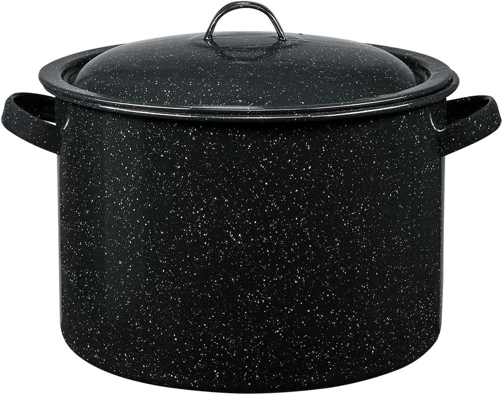 7.5-Quart Stew Pot with Glass Coating - Chip-Resistant, Non-Porous, Naturally Non-Stick Steel Core Pot for Even Heat Distribution - Great for Stews, Sous Vide Cooking (Speckled Black)