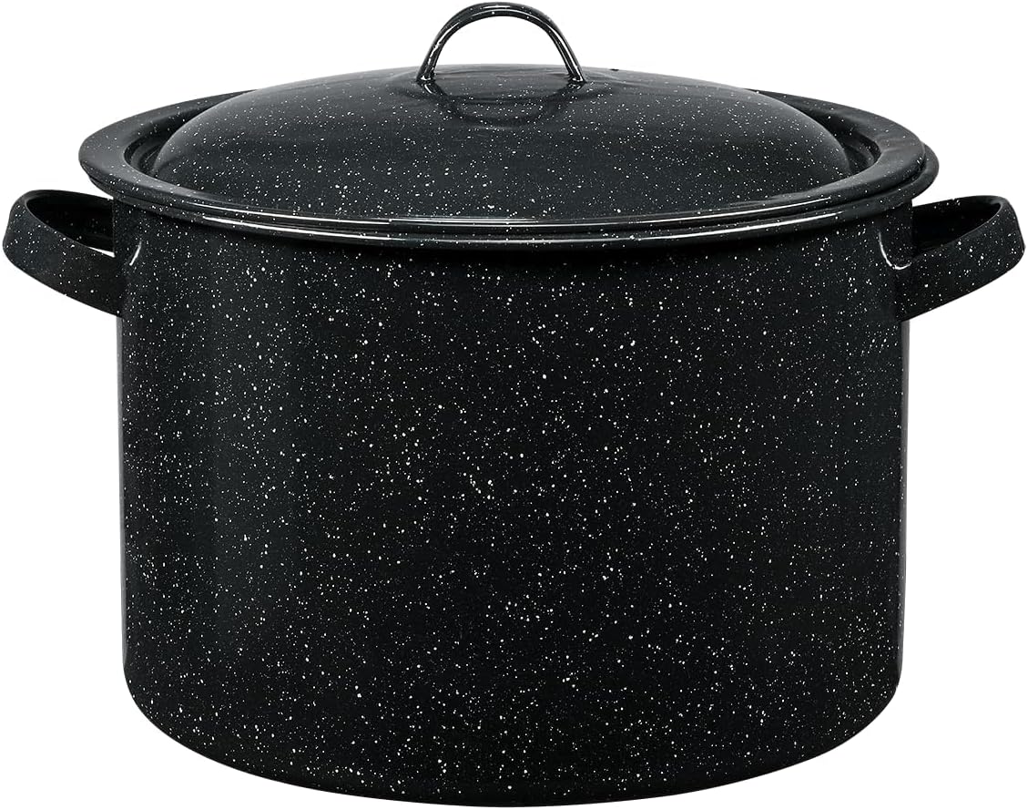 7.5-Quart Stew Pot with Glass Coating - Chip-Resistant, Non-Porous, Naturally Non-Stick Steel Core Pot for Even Heat Distribution - Great for Stews, Sous Vide Cooking (Speckled Black)