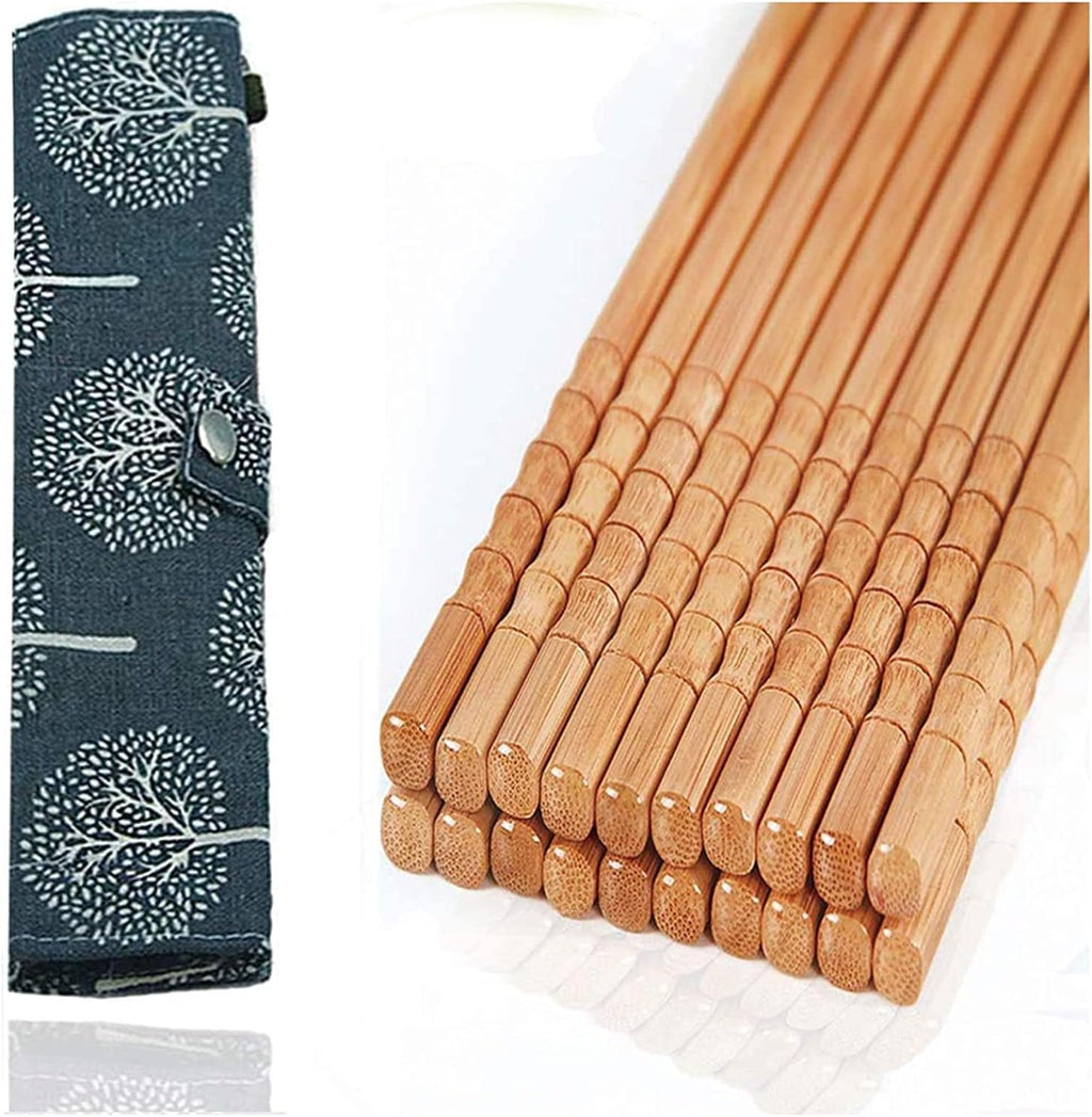 10-Pairs Nice and Good Chopsticks Wooden Reusable Set Travel Chopsticks With Case Reusable Chinese Korean Japanese Bamboo Portable Chopsticks Utensil Dishwasher Safe