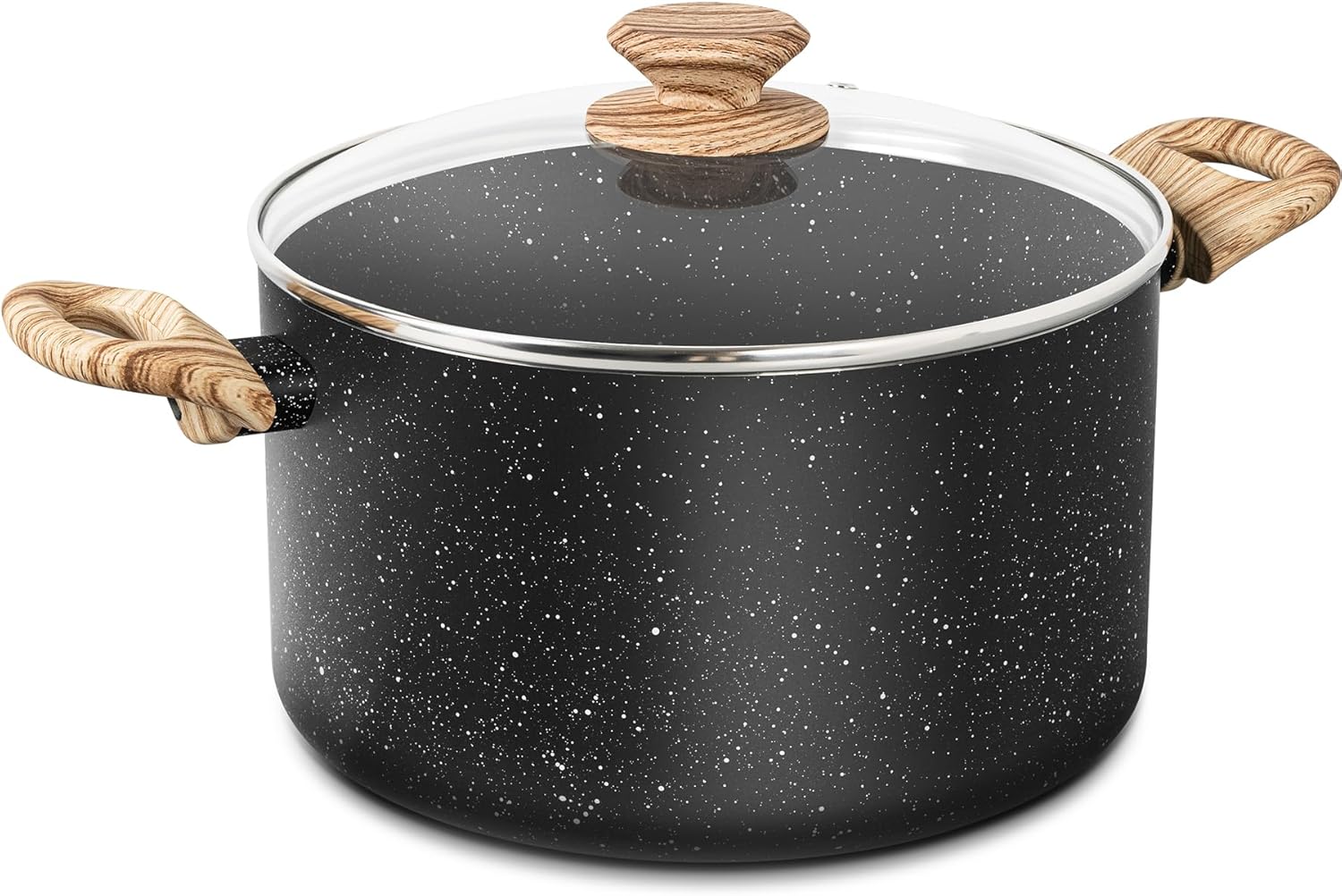 6 Quart Stock Pot with Lid, Nonstick Soup Pot with Lid, 6 Qt Cooking Pot Induction Compatible, Non Stick Pot with Stay-cool Handle, Nonstick Pot for Cooking, Black Granite