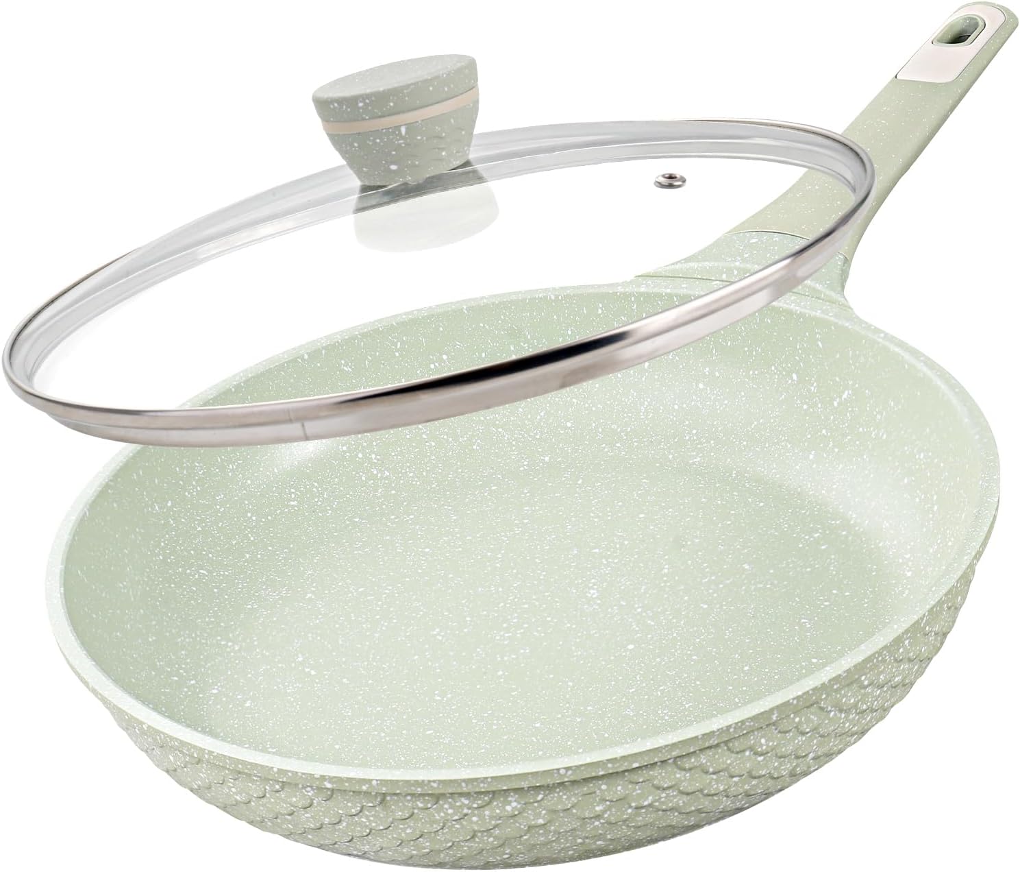 Non stick Frying Pans 10 in Skillet with Lid, Omelet Pan, Small Frying Pans Nonstick, Healthy Cookware Non Toxic Chefs Pan, Egg Pan with Heat Resistant Handle,100%  -Free, Cooking all stovetop