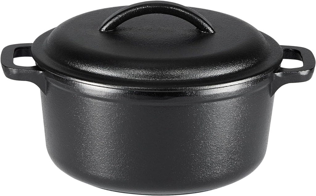 Round Pre-Seasoned Cast Iron Mini Dutch Oven Pot with Lid and Dual Handles, 2-Quart, Black