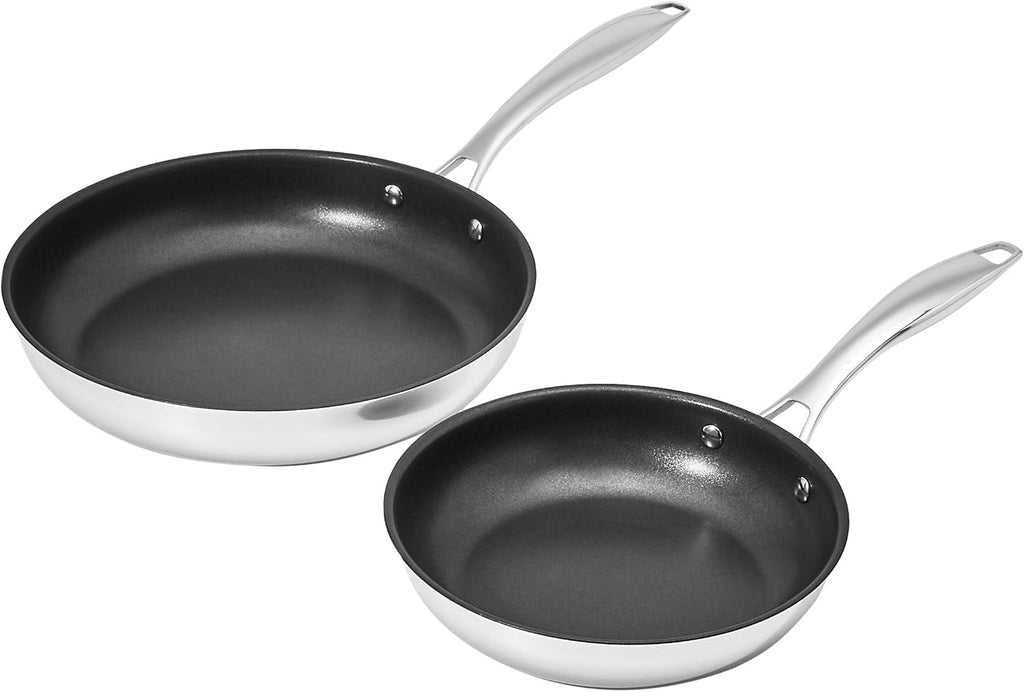 2-Piece Non-Stick Stainless Steel Fry Pan Set, 8-inch and 10-inch