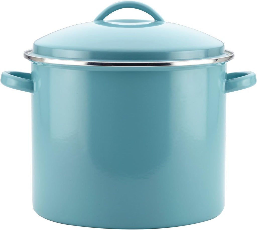 Enamel on Steel Stock Pot/Stockpot with Lid - 16 Quart, Aqua Blue