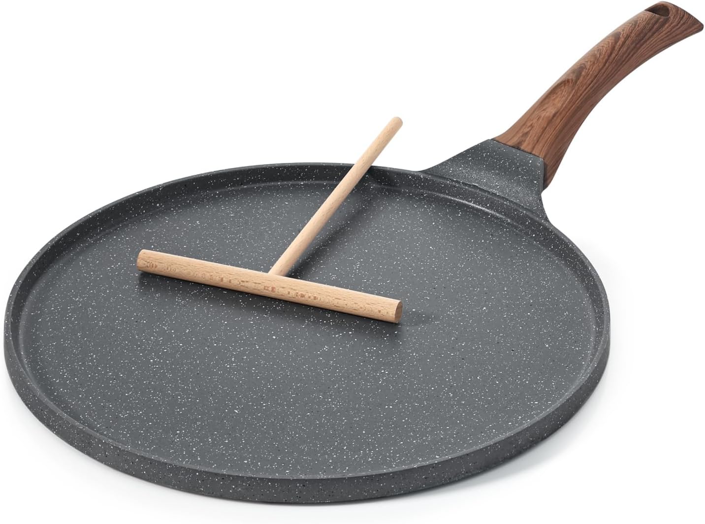 Nonstick Crepe Pan, Swiss Granite Coating Dosa Pan Pancake Flat Skillet Tawa Griddle 12-Inch with Stay-Cool Handle, Induction Compatible,  Free