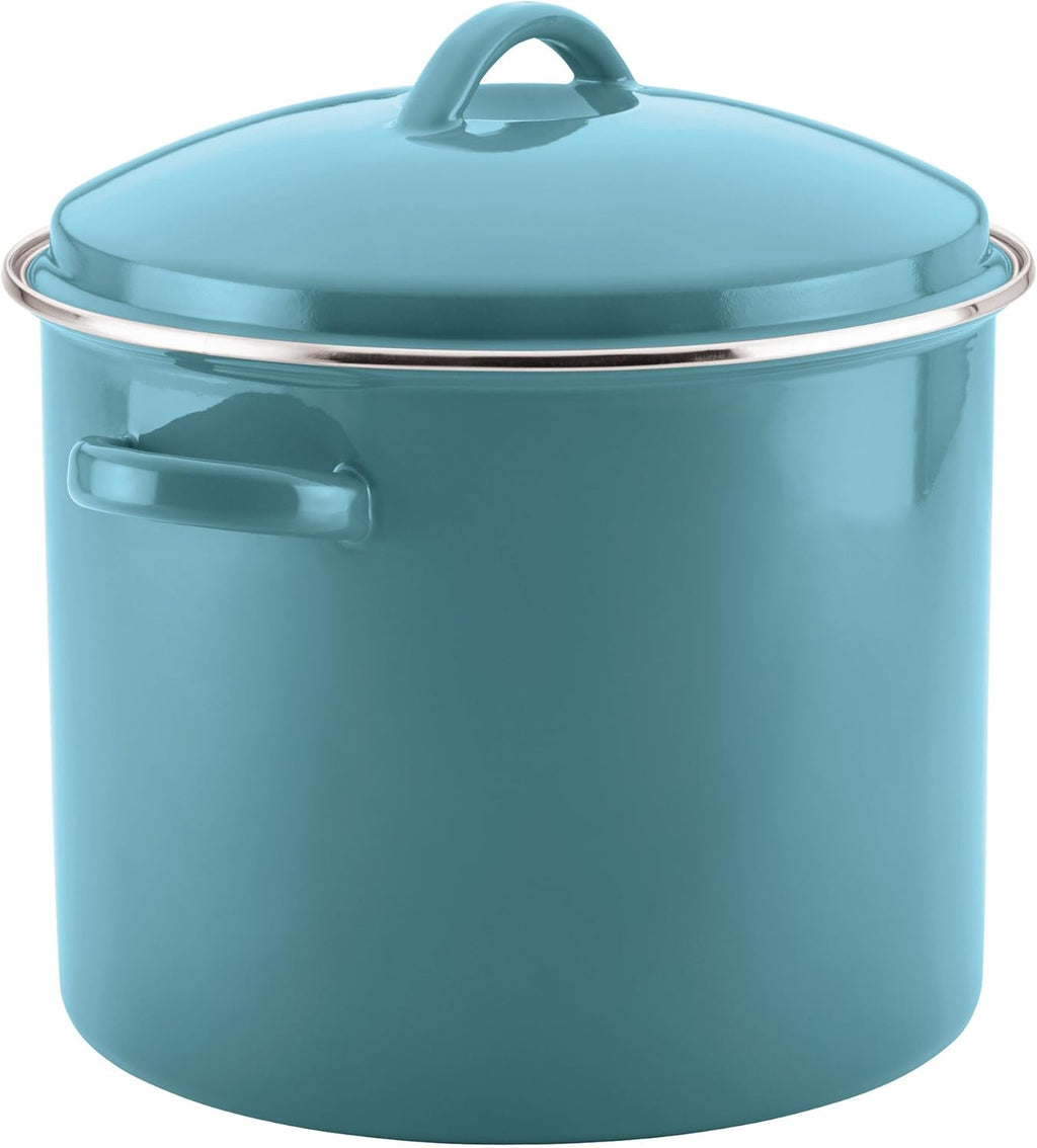 Enamel on Steel Stock Pot/Stockpot with Lid - 16 Quart, Aqua Blue