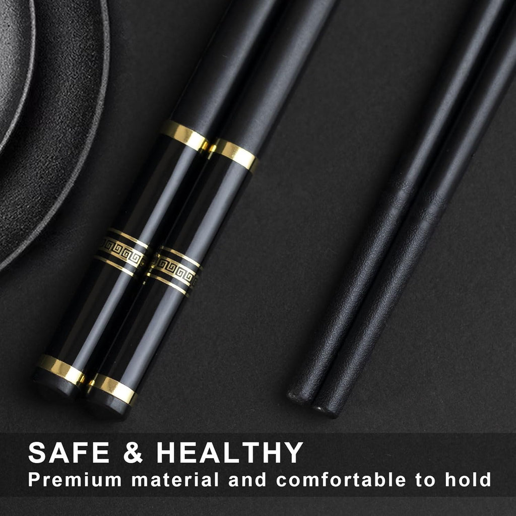 Chopsticks Reusable 5 Pairs Fiberglass Chopsticks Dishwasher Safe  Lightweight Non-Slip Chop Sticks Set (golden-1)