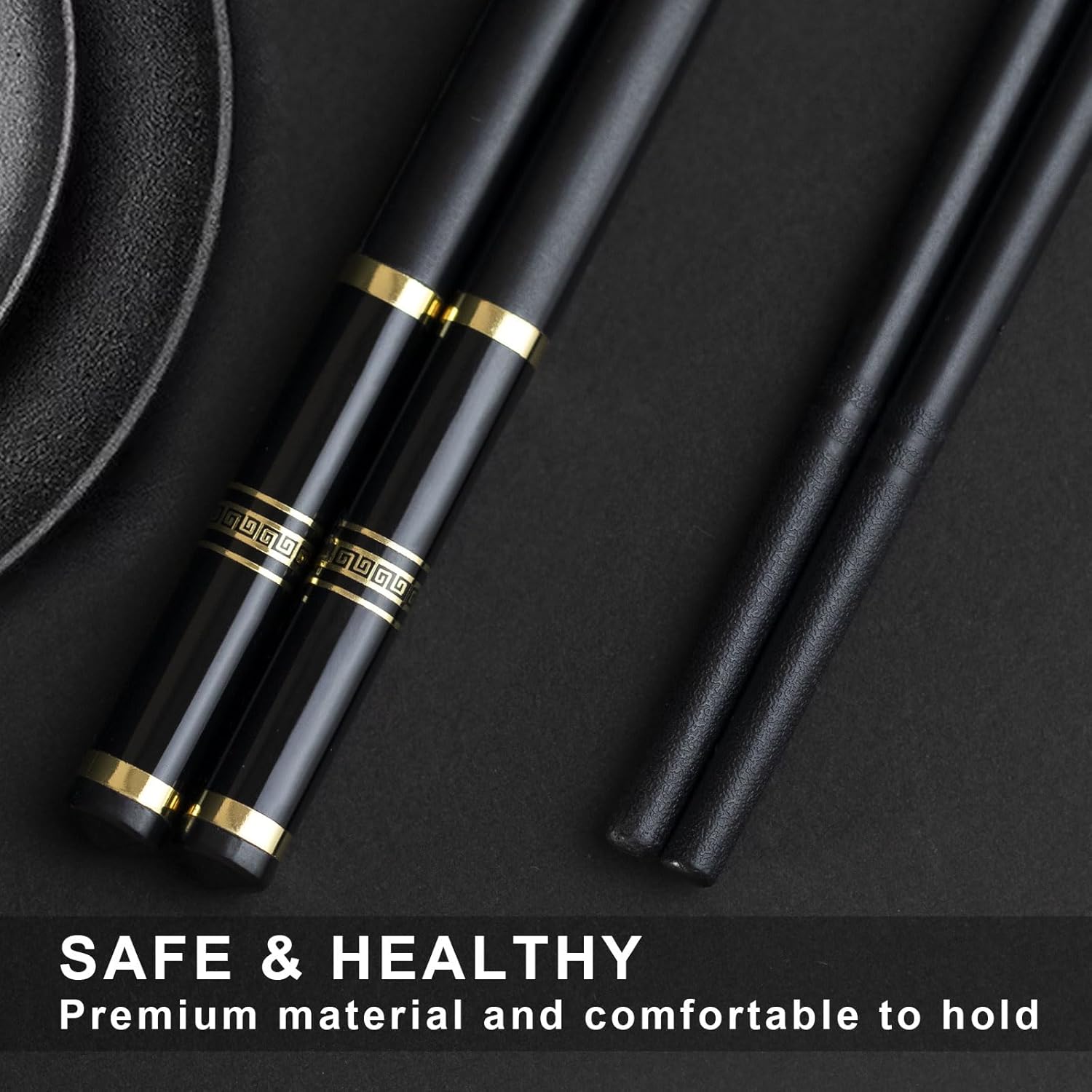 Chopsticks Reusable 5 Pairs Fiberglass Chopsticks Dishwasher Safe  Lightweight Non-Slip Chop Sticks Set (golden-1)