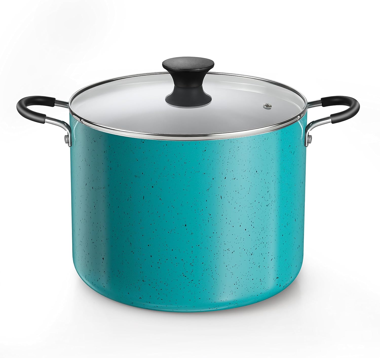 Nonstick Stockpot with Lid 10.5-Qt, Professional Deep Cooking Pot Cookware Canning Stock Pot with Glass Lid, Turquoise