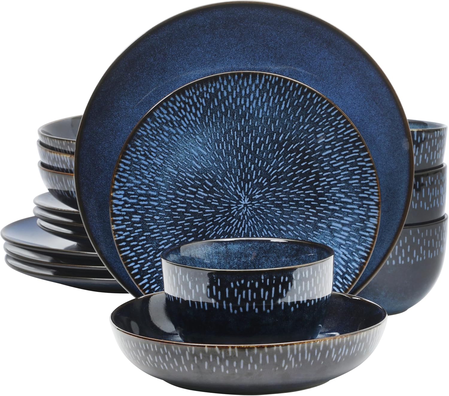 16 Piece Double Bowl Dinnerware Set, Cobalt Blue, Service for 4 (16pcs)