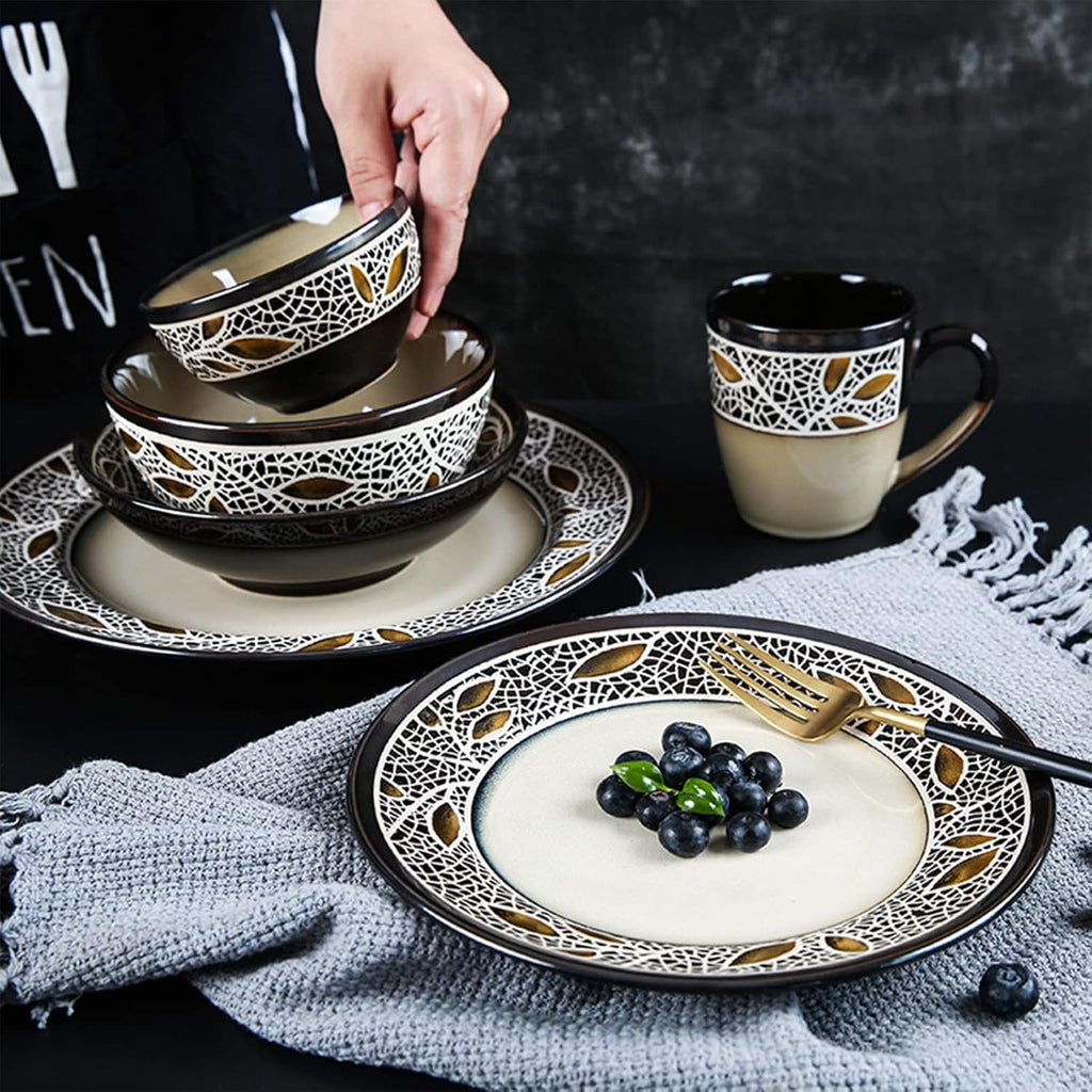 28-Piece Porcelain Dinnerware Set with Round Plates and Bowls Sets, Ceramics Dishes Set, Dinner Set, Dish Set, Tableware Set