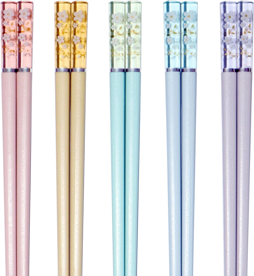 5 Pairs Amber Cherry Blossom Pattern Decoration Multicolor Chopsticks Fiberglass Chopsticks Japanese Korean Chopsticks Reusable Dishwasher Safe Yellow Pink Blue Green Purple Chopsticks